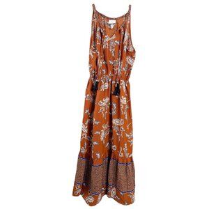 Knox Rose Small Orange Floral Sleeveless Dress Boho Paisley 100% Poly 44"L EUC
